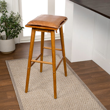 Peroni MidCentury Classic Saddle-Seat Solid Wood/Vegan Leather Backless Counter Stool with Removeable Cushion